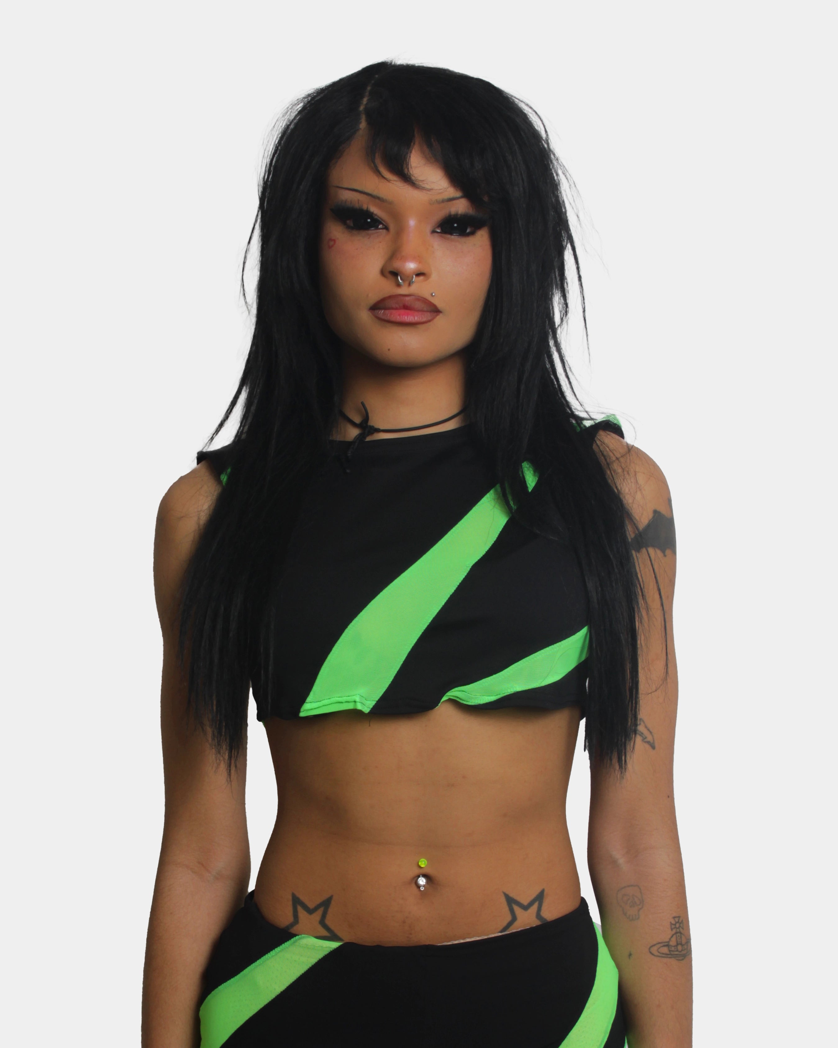 LASER CROP TOP BLACK / GREEN