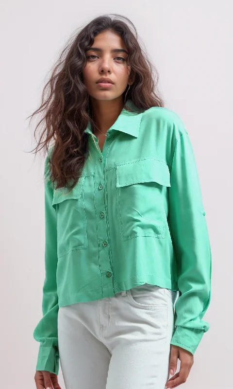 O192514 Regular Fit Casual Long Sleeves Shirt With Pockets - Light Green