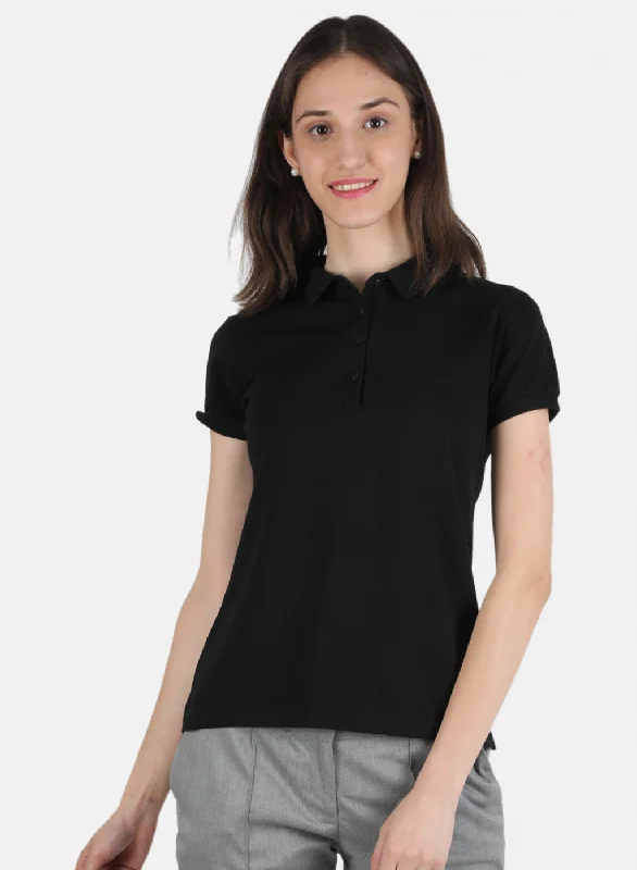 Women Black Plain T-Shirt