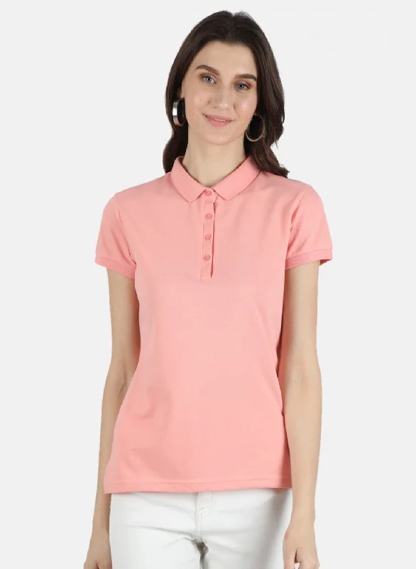 Women Peach Plain T-Shirt