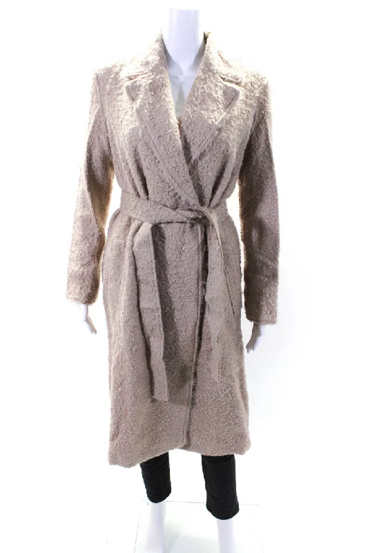 Helmut Lang Womens Fur Textured Collared Open Front Trench Coat Brown