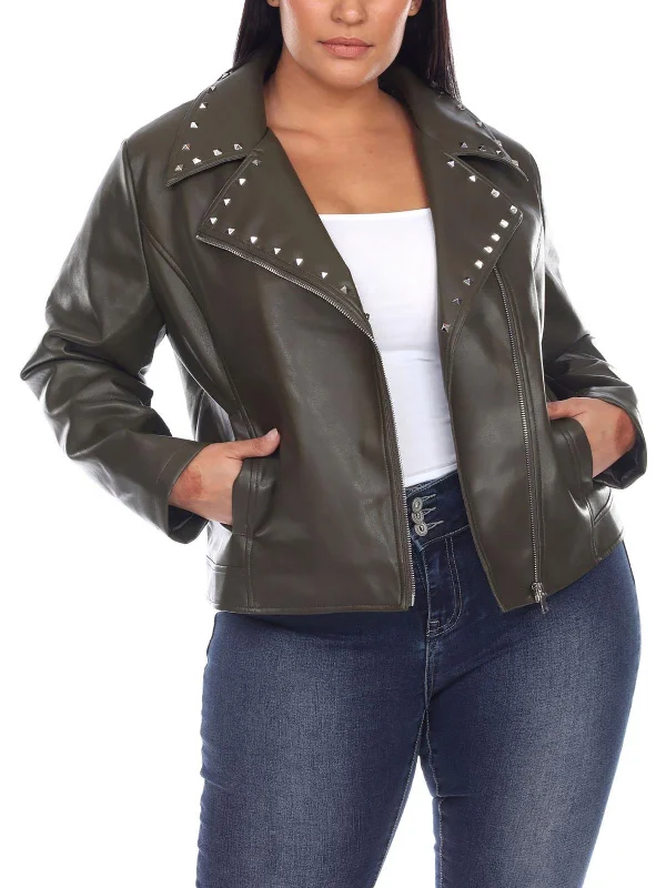 Plus Womens Faux Leather Studded Motorcycle Jacket