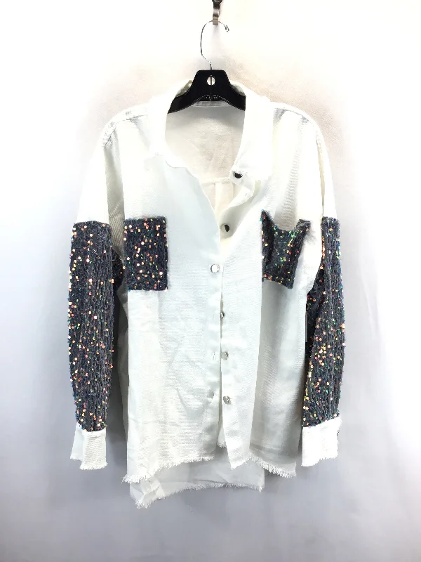 Jacket Shirt By Clothes Mentor In Silver, Size: Xl