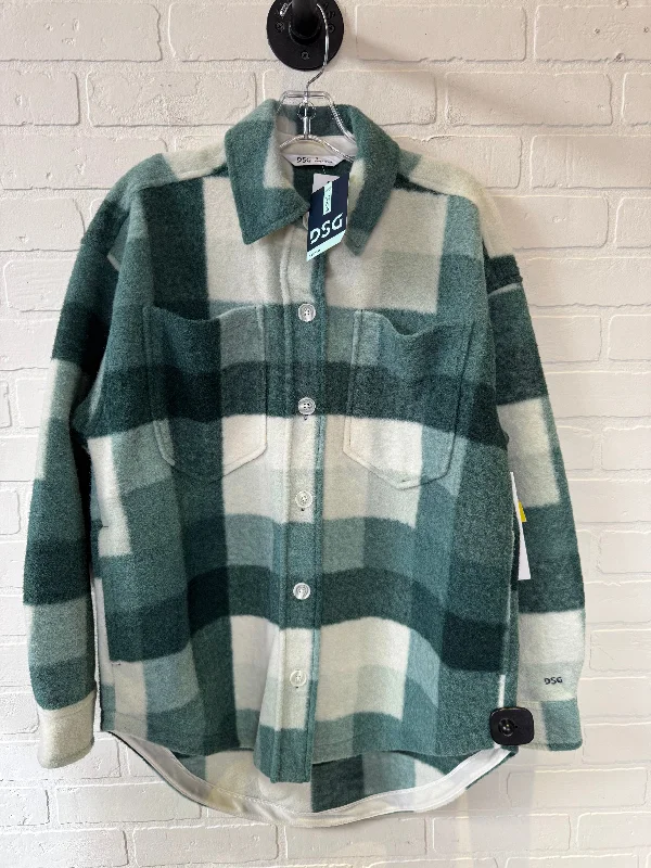 Jacket Shirt By Dsg Outerwear In Green & White, Size: S